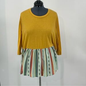 L&B. Lucky and Blessed SIZE 2X Mustard and Multicolor Women's Top